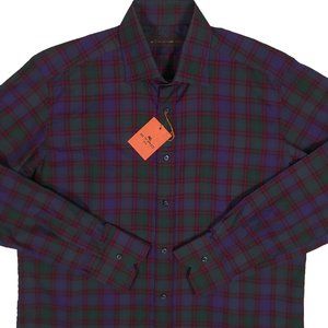 NEW $450 Etro Shirt! e 42 US 16.5 (XL)  Purple Green Blue Plaid & Paisleys ITALY